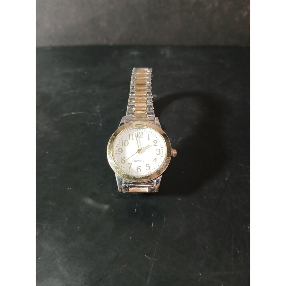 Accutime Quartz Watch Silver Tone White Dial Expansion Band New Battery Working